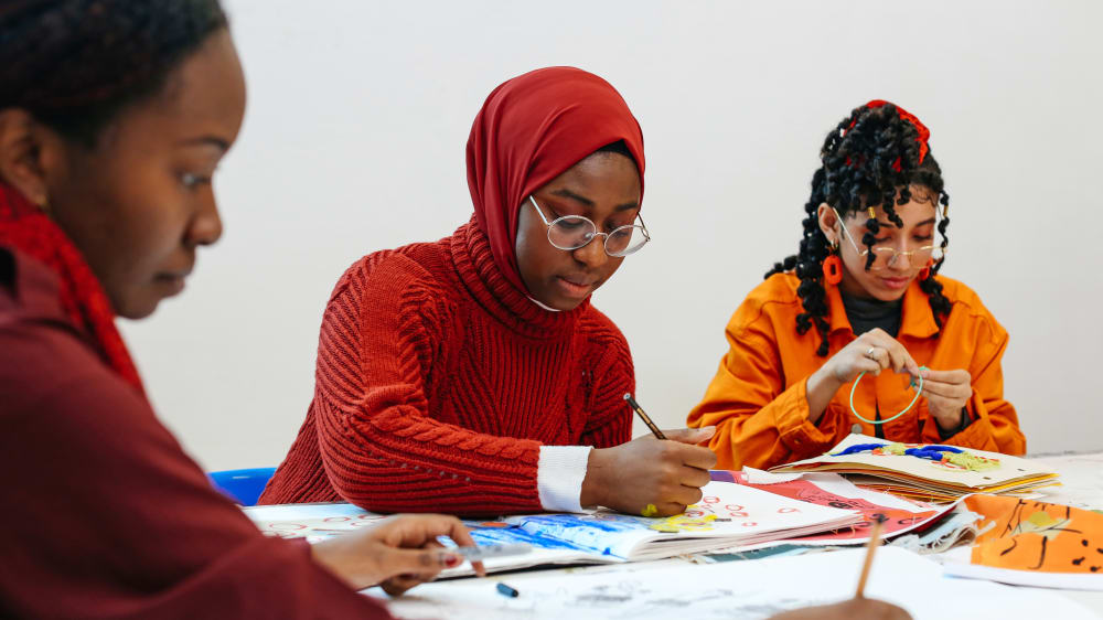 Group of BA (Hons) Textile Design students working at Central Saint Martins