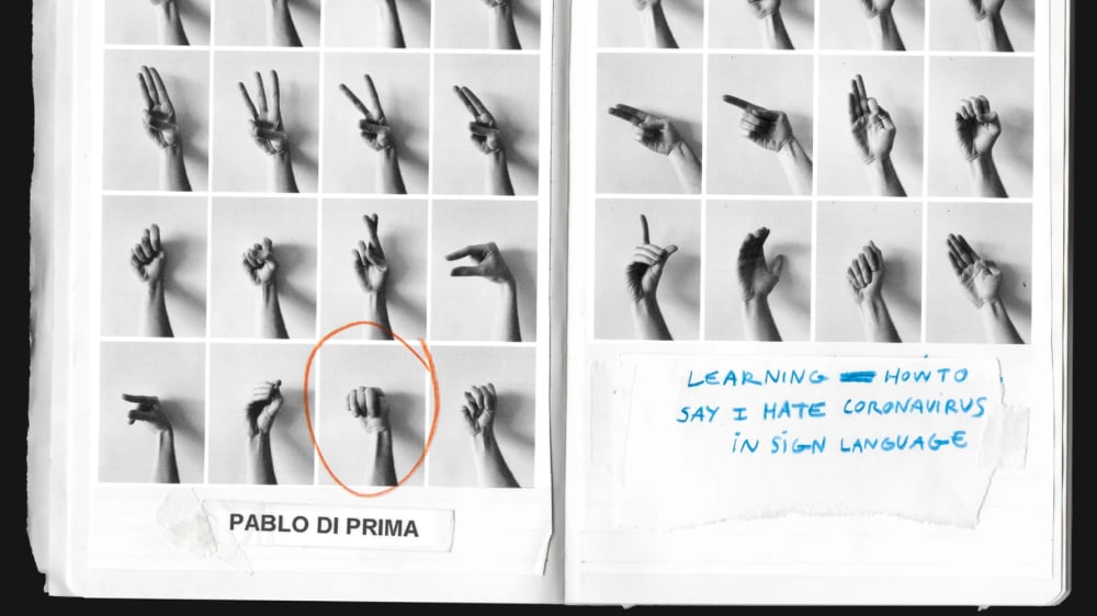 Collection of black and white phogtographs of hands making different signs