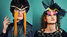 Side by side photo of aman dressed in different hats