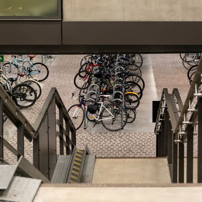 Bike being stored in the bike shed at Central Saint Martins