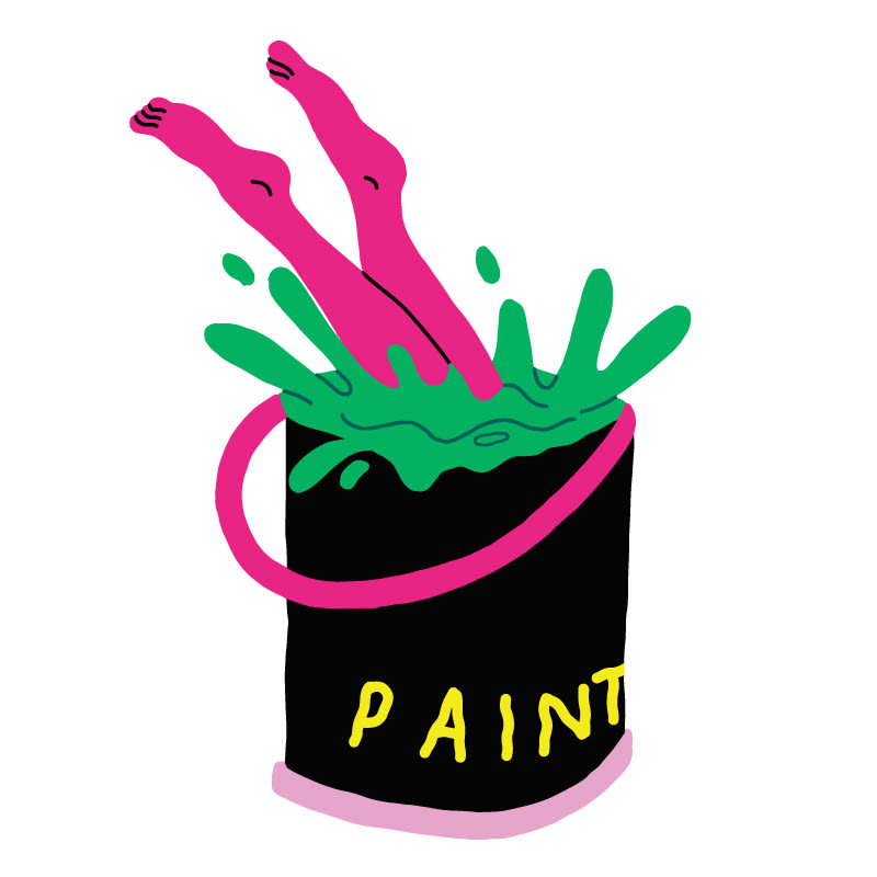 Student diving into a paint bucket