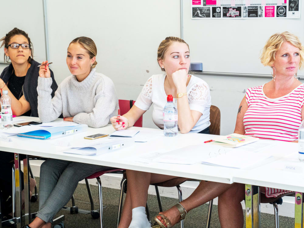 Fashion production students in classroom