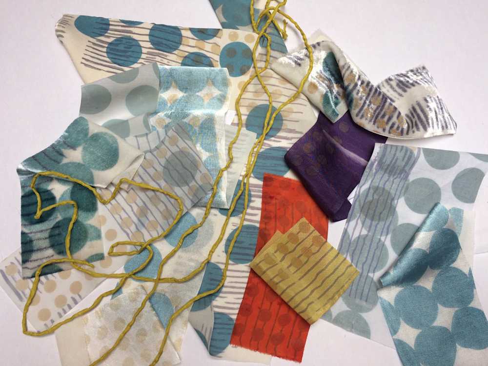 Textiles pieces on white background
