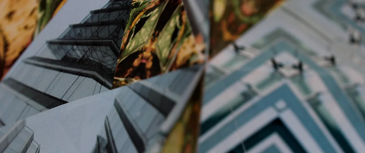 Close-up of a building refracted and distorted.