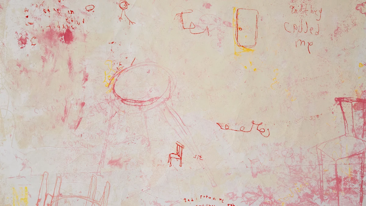 Red, yellow and pink print with scrawled marks and text. Work by Joy Stokes - MA Fine Art: Printmaking, Camberwell College of Arts.