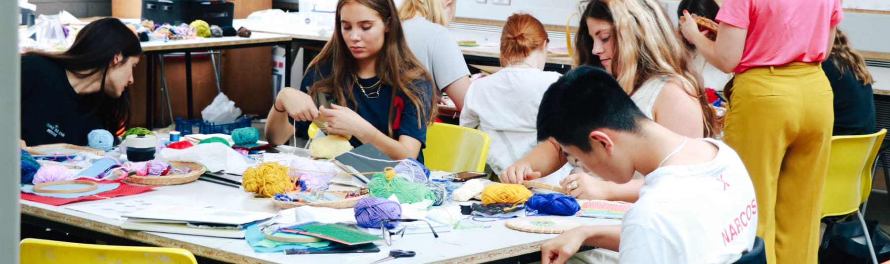 Students crocheting