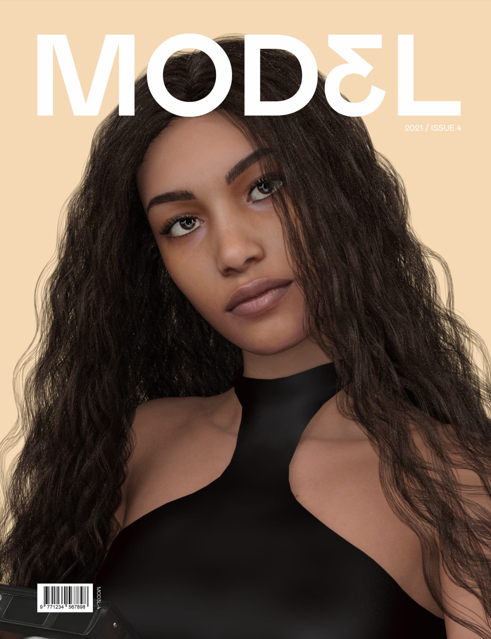 Cover of the magazine MOD3L, featuring a woman holding a camera against a pale background
