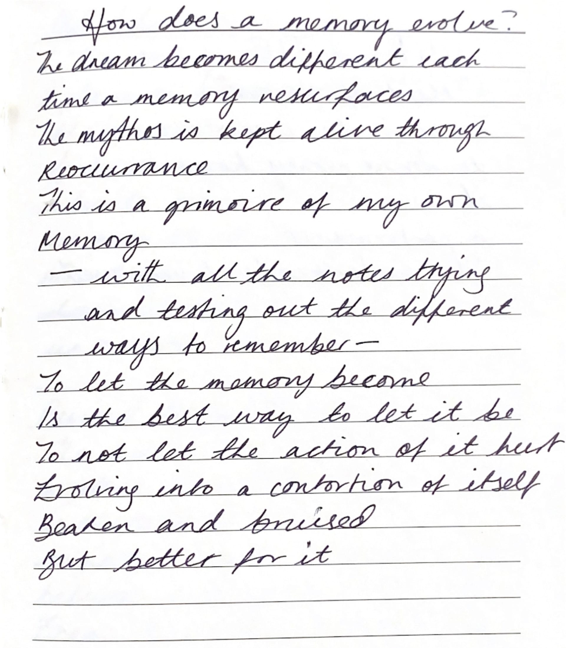 how does a memory evolve - handwritten poetry