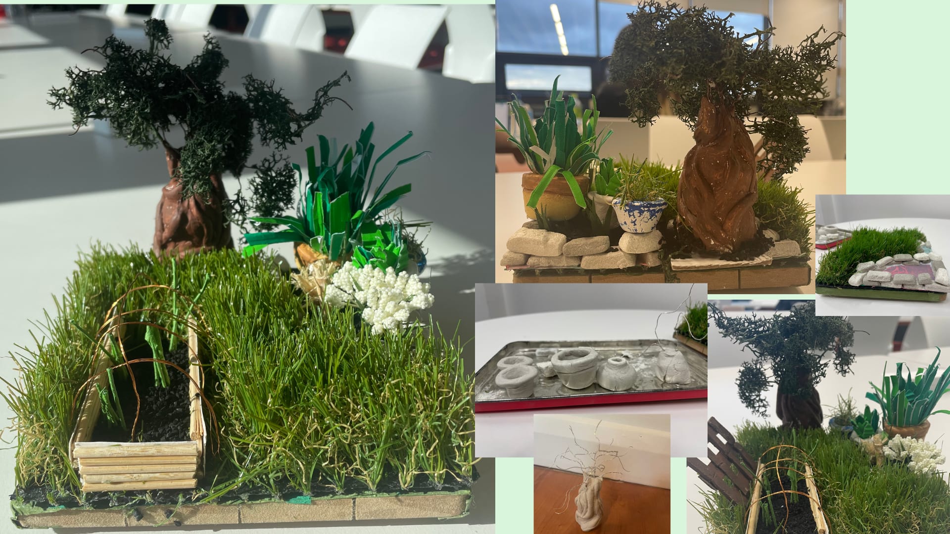 Images of Outcome + process of making physical green space installation