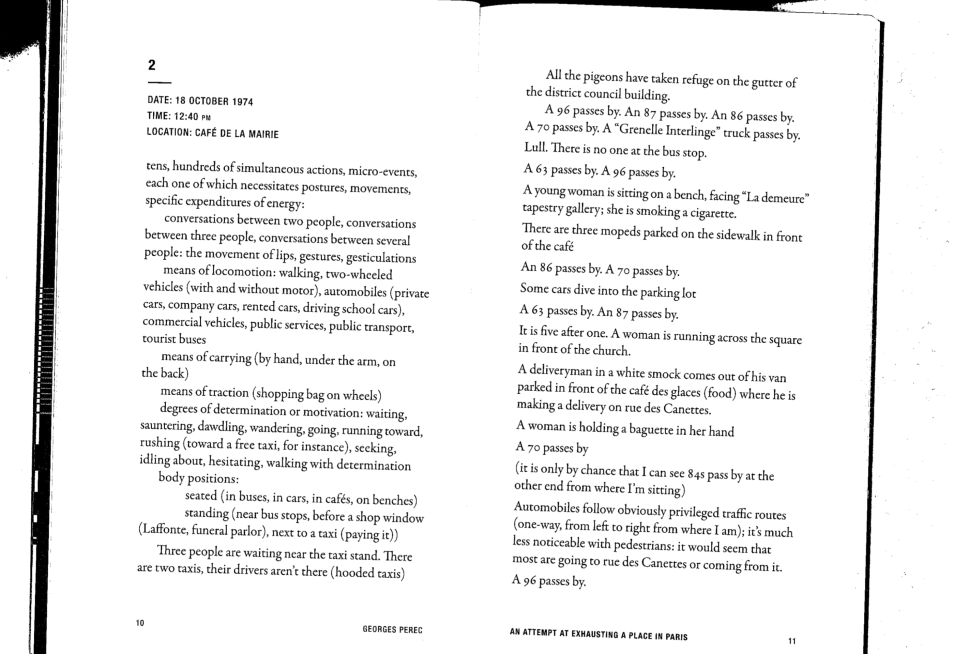 An Attempt at Exhausting a Place in Paris(1975), Georges Perec