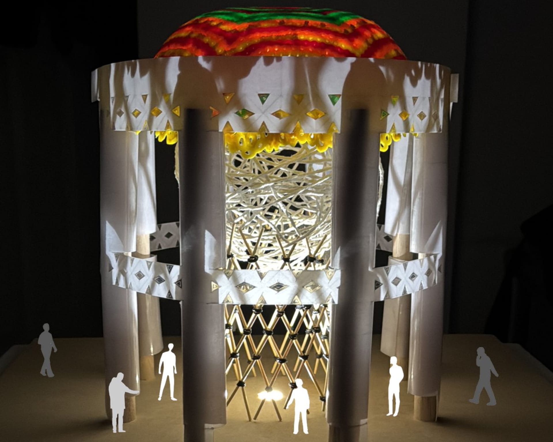 Using a light to reflect the structure's shadows to create an immersive experience.