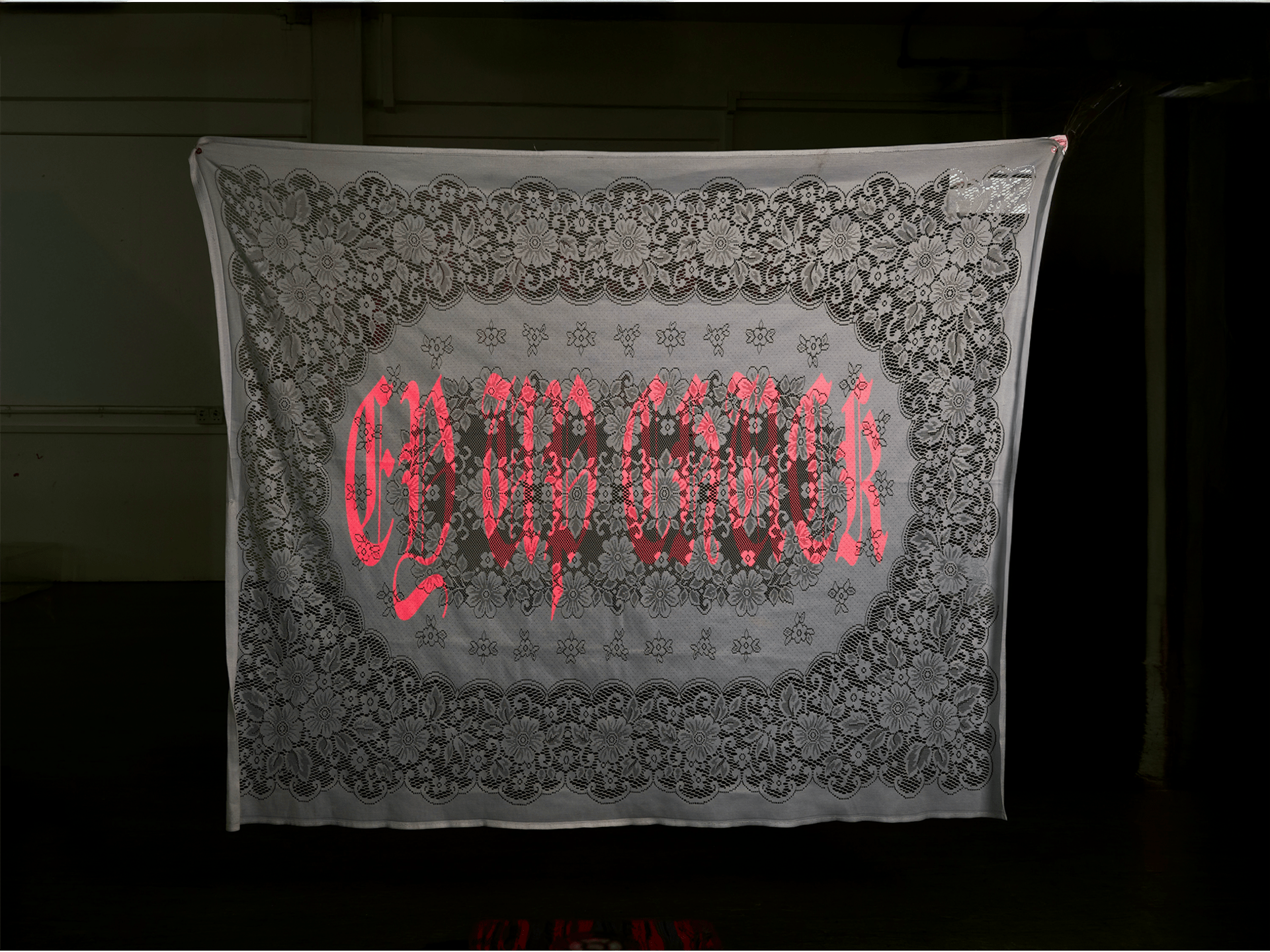 Ey up chuck frame projected onto doily