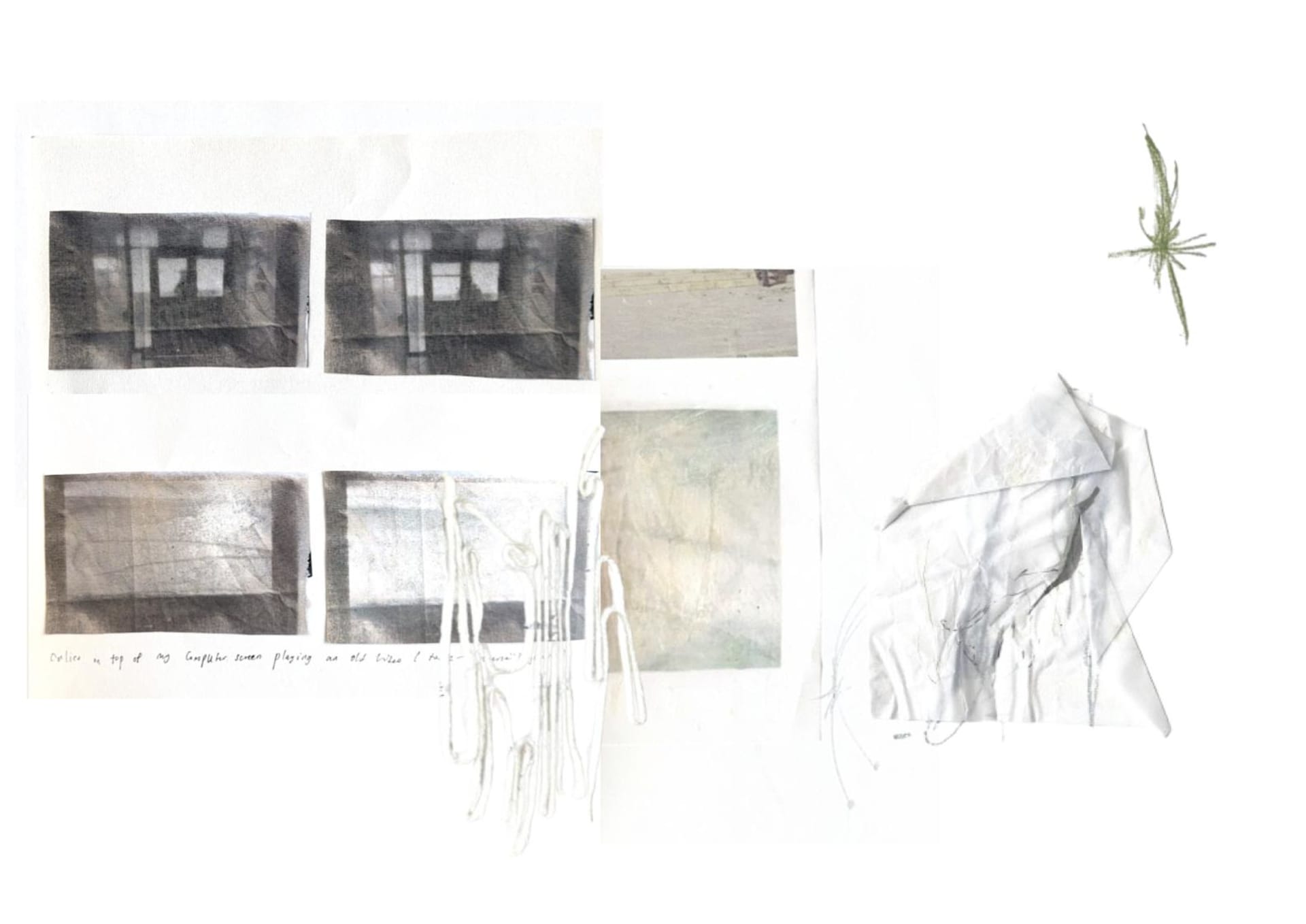 Sketchbook page with various imagery and paper experiments.