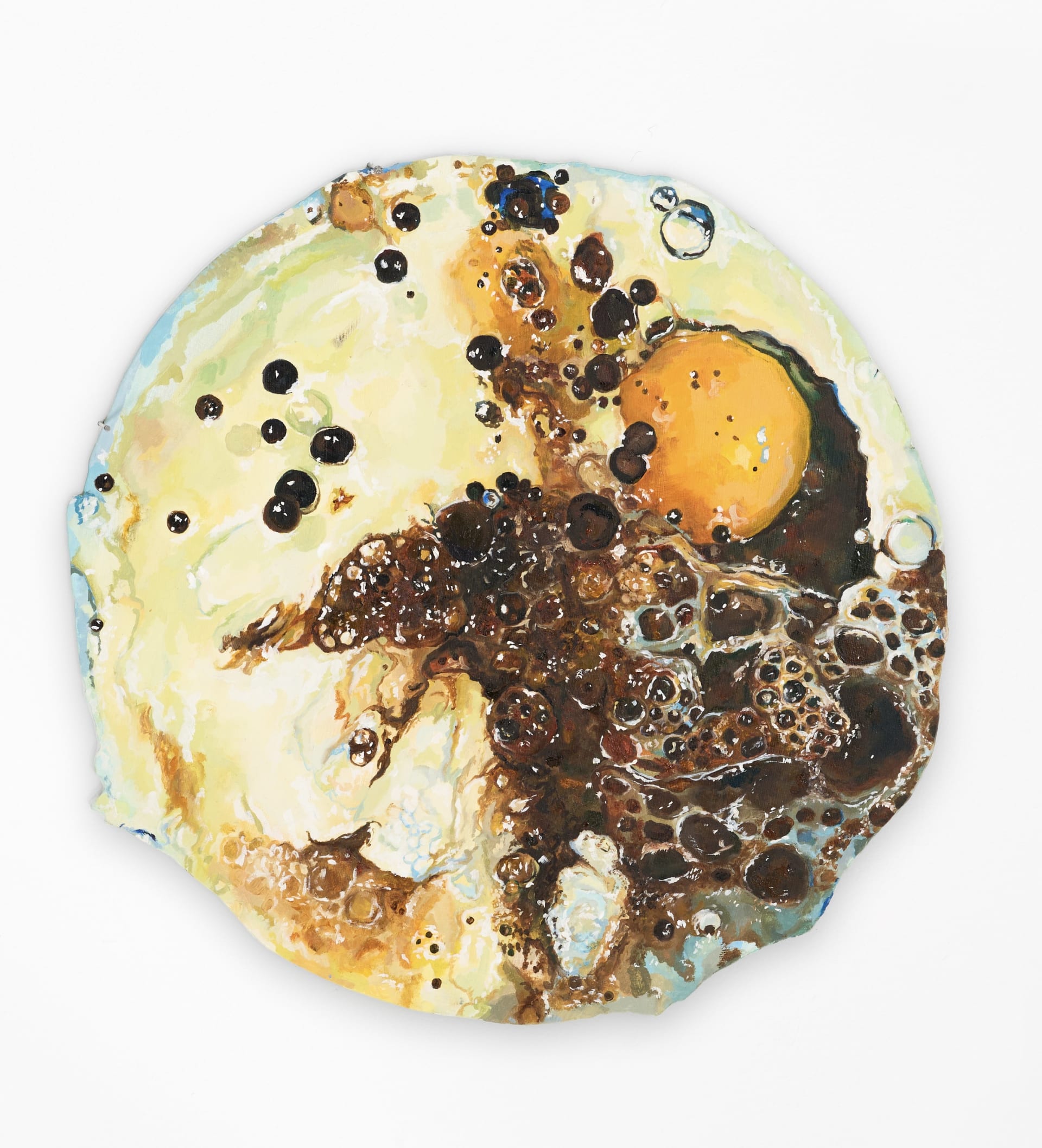 36 x 36 cm circular oil painting of unmixed ingredients.