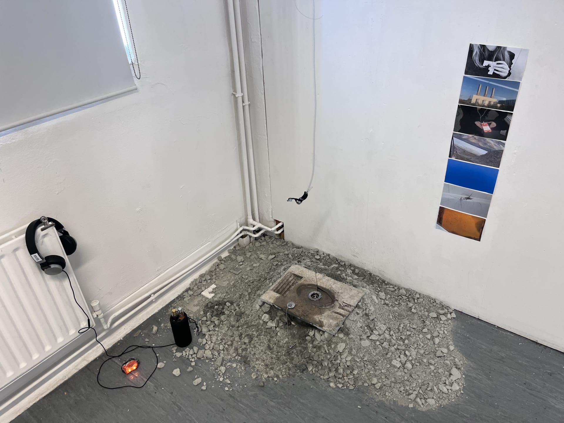Instillation of a concrete sink with water dripping