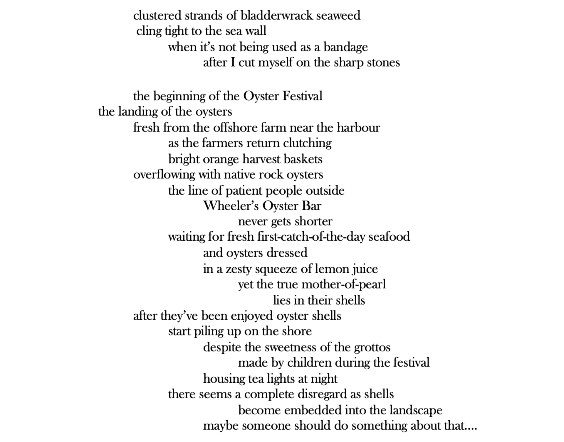 poetry about growing up by the sea in a town obsessed with oysters