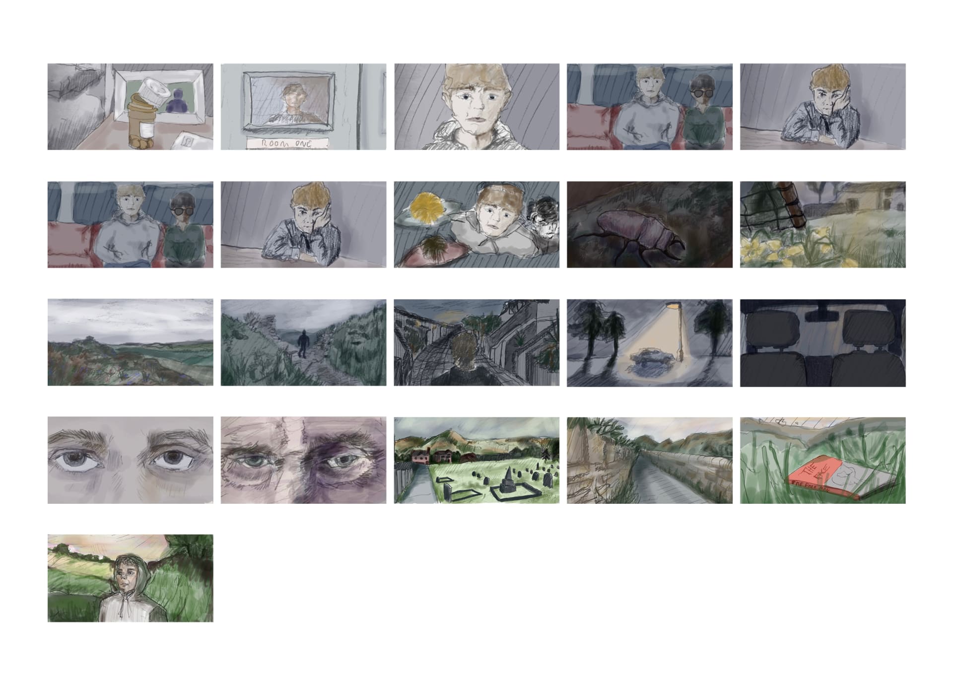 Sample Storyboarding for Hiraeth in it's initial stages of development.