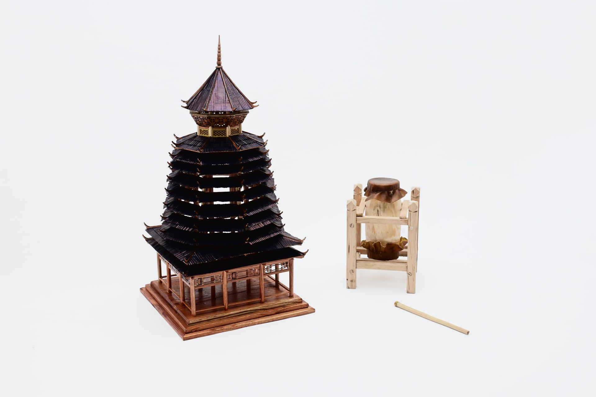 This is an 11-tier interactive model of a Dong drum tower, created as a cultural storytelling device.