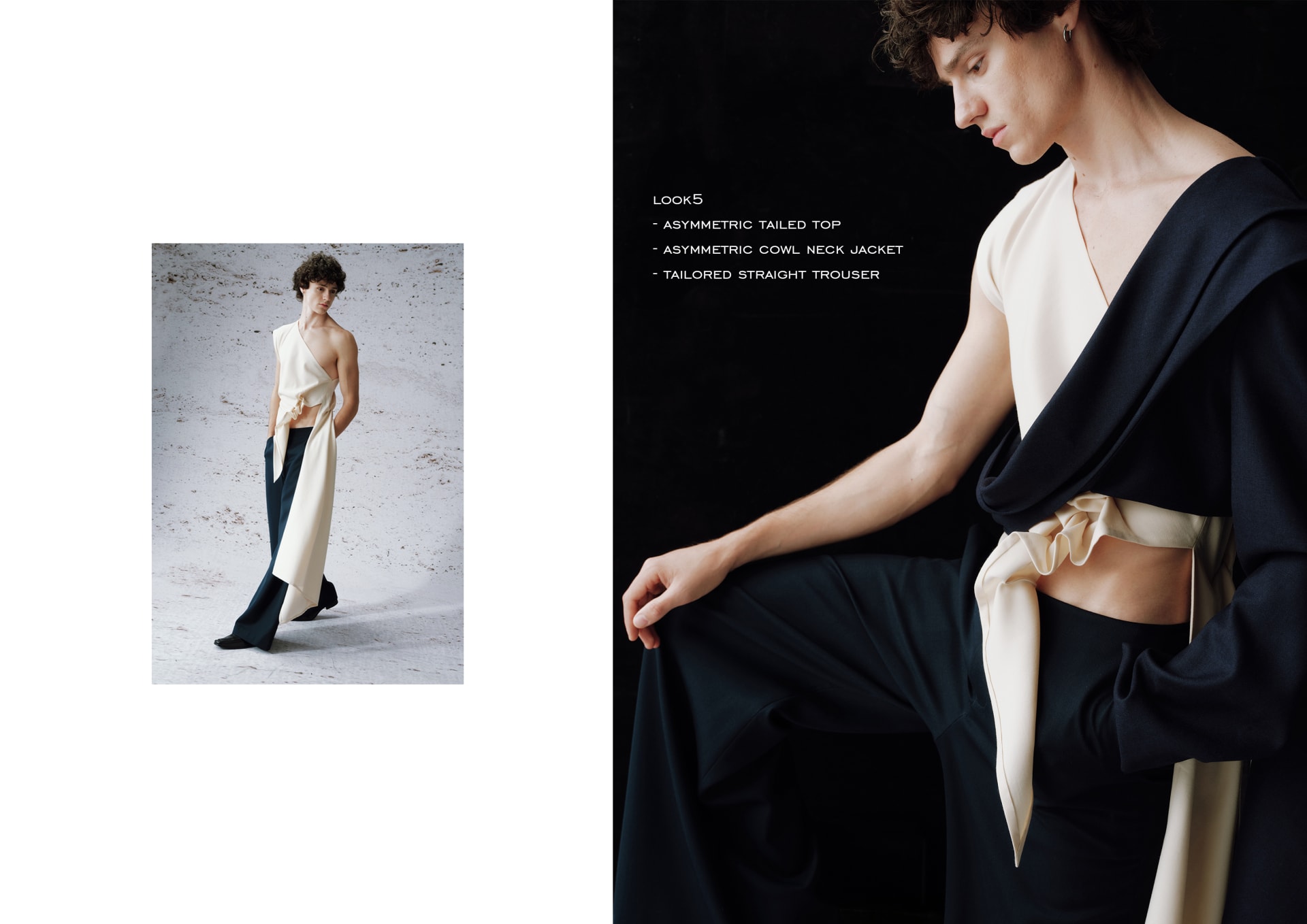 Look5 - Asymmetric Tailed Top, Asymmetric Cowl Neck Jacket and Tailored Straight Trouser