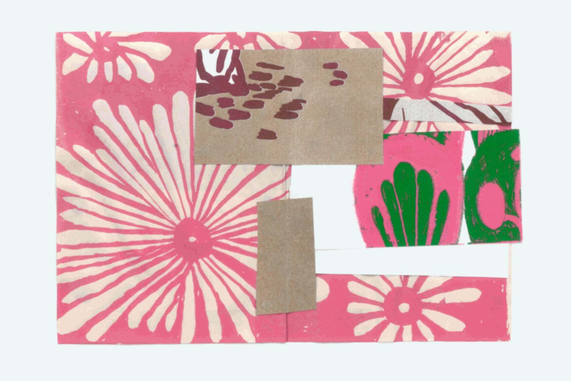 Collage made using screen prints, riso, and digital impressions.