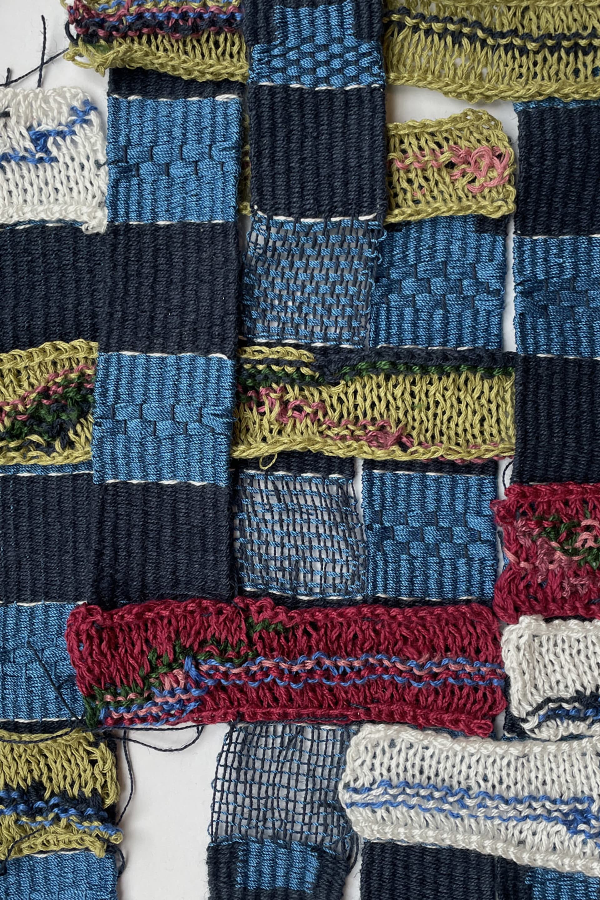 Interlocking of woven and knitted strips