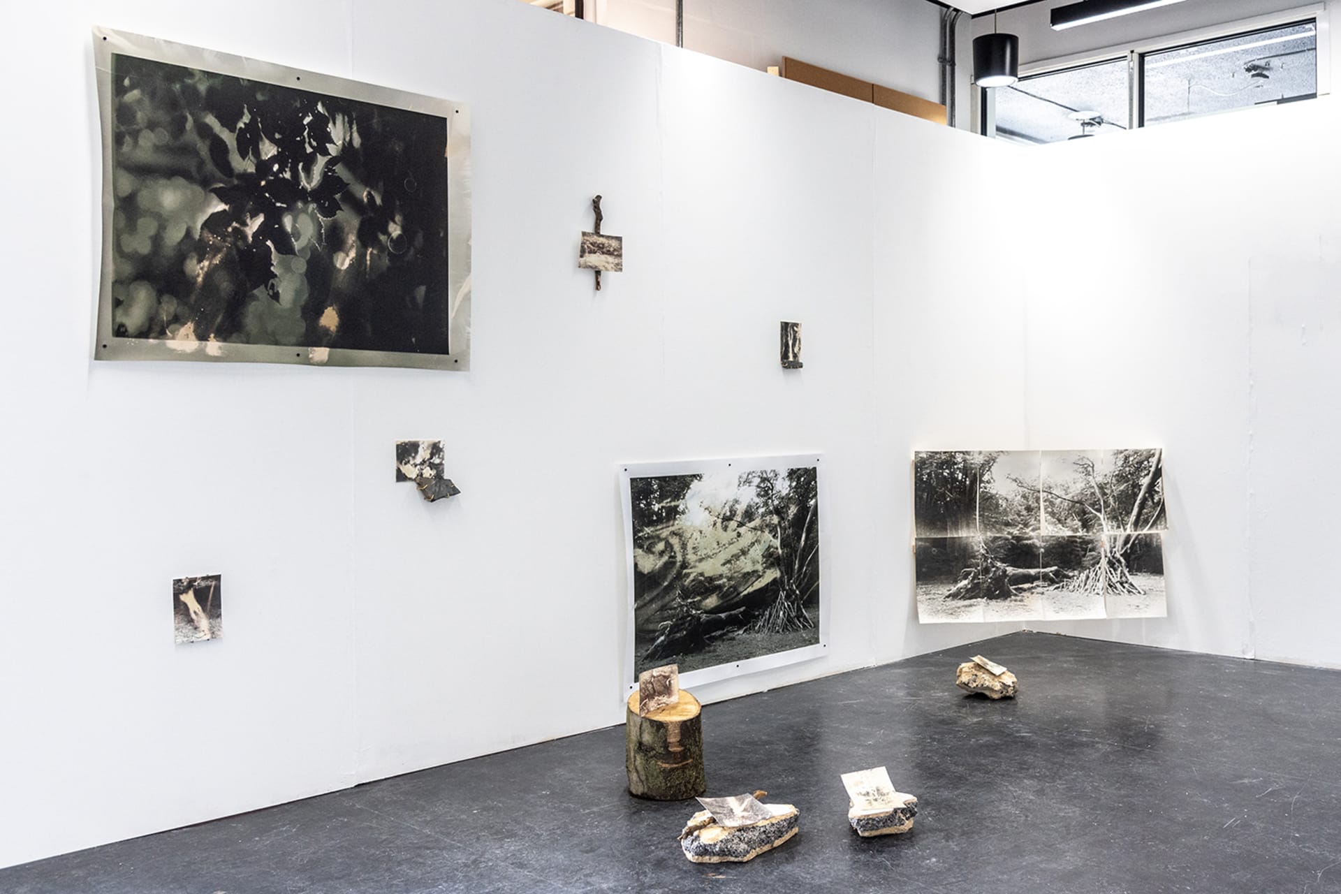 Installation of silver gelatin prints and found materials, exploring presence, perception, and traces.