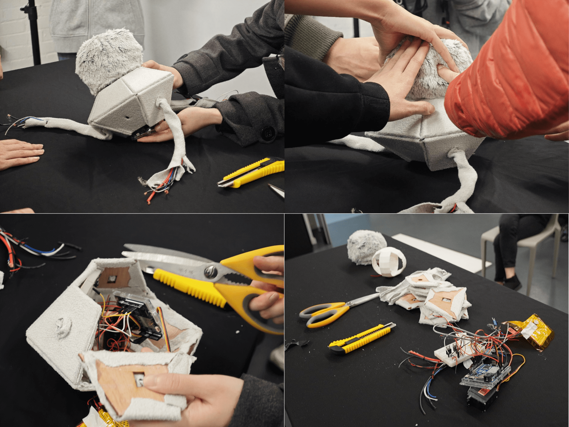 Four images shoing the process of destroying the robot
