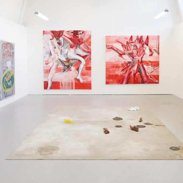 Installation from BA Fine Art Painting show 2019 featuring 8 large scale paintings and a sculptural floor work.