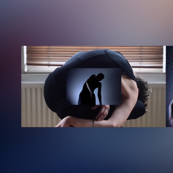 Composite images of a figure leaning in different poses