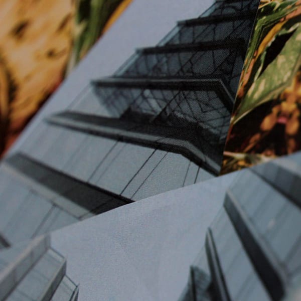 Close-up of a building refracted and distorted.