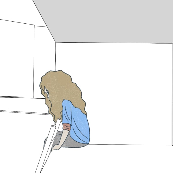 Animation of a character sitting on a ledge