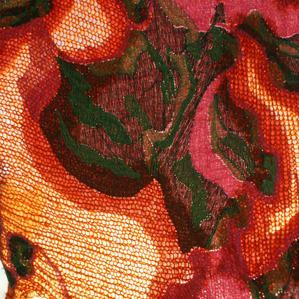 Close up of red, patterned embroidery.