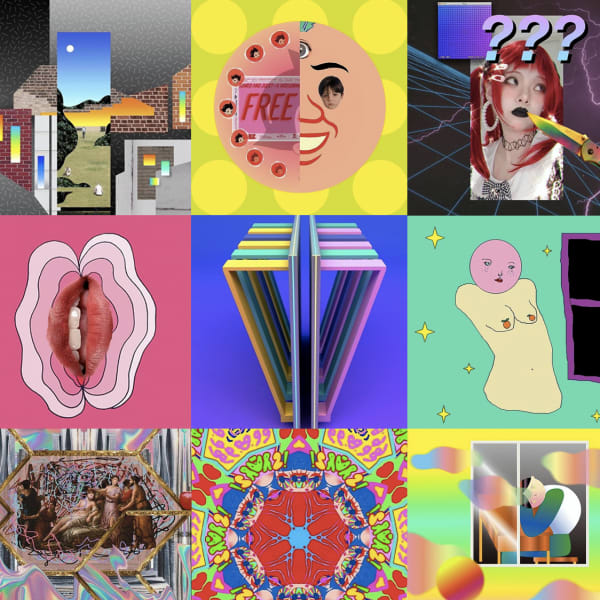 A collection of 12 pieces of student work in a grid format
