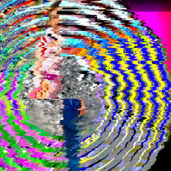 Multi-coloured image of showing a circle with glitches.