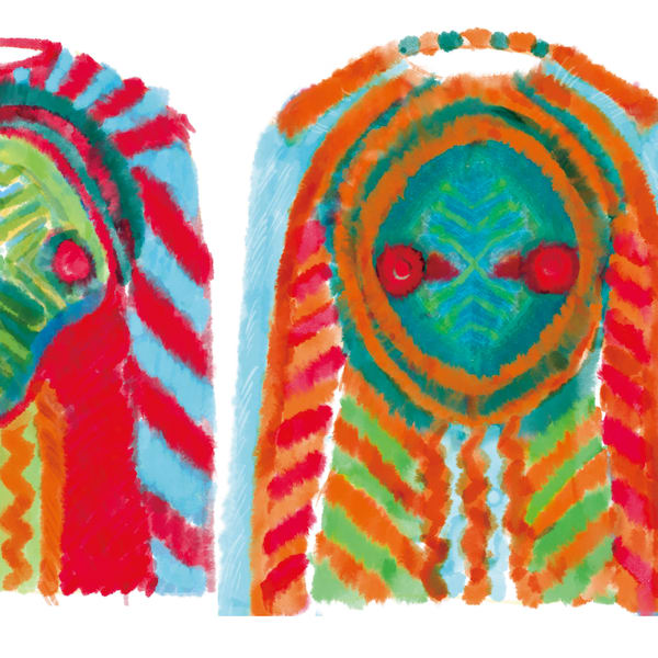 Colourful African-themed top design using paint.