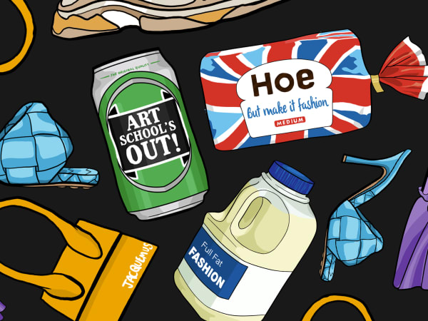 Illustrations of food and clothing items