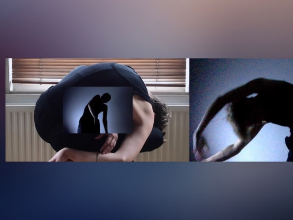 Composite images of a figure leaning in different poses