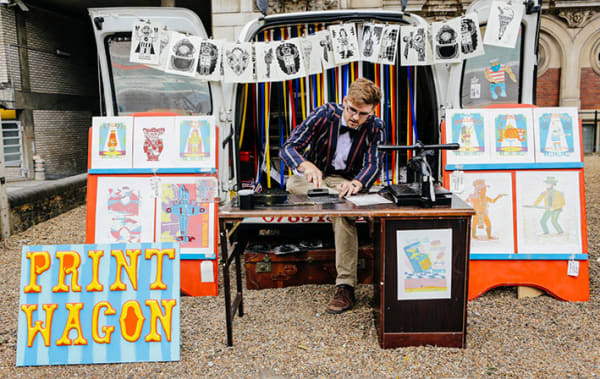 Student with print shop, Summer degree shows 2014 at Camberwell College of Arts