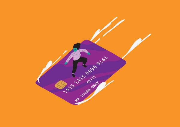 An illustration of someone surfing on a credit card