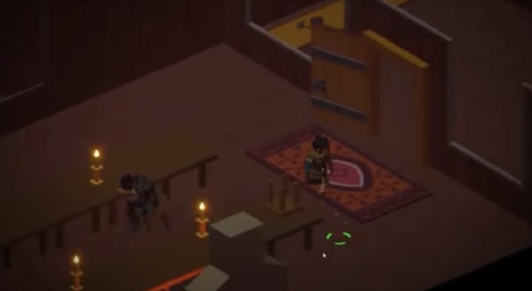 Game showing a man running around a candle=lit tavern.