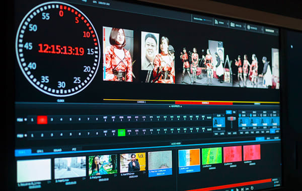 A close-up of a monitor in the TV studio.