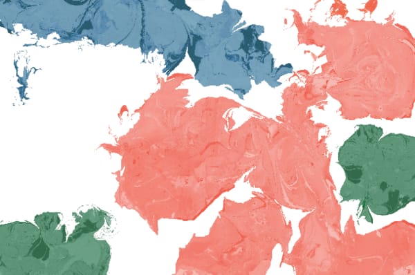 An abstract background made up of blue, green and pink shapes