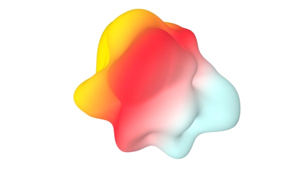 A soft 3D shape in red, white and blue.