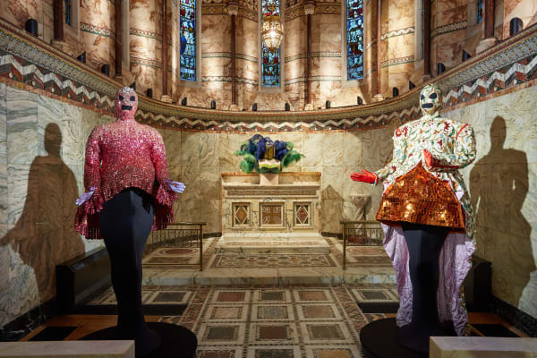 exhibition display of dressed mannequins