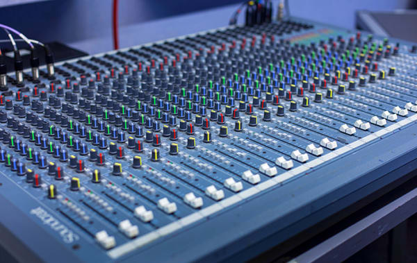 The mixing board in the Composition Studio.
