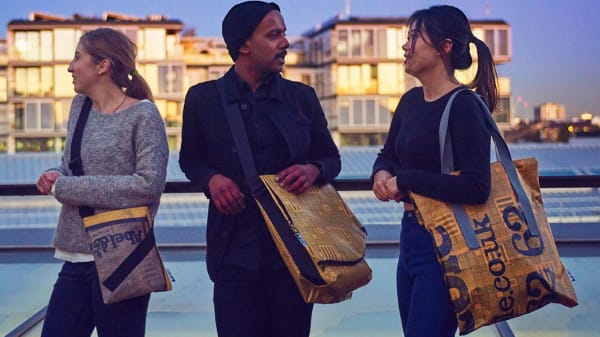 Models wearing bags from the Makeright project - a collaboration between the Design Against Crime Research Centre and HMP Thameside