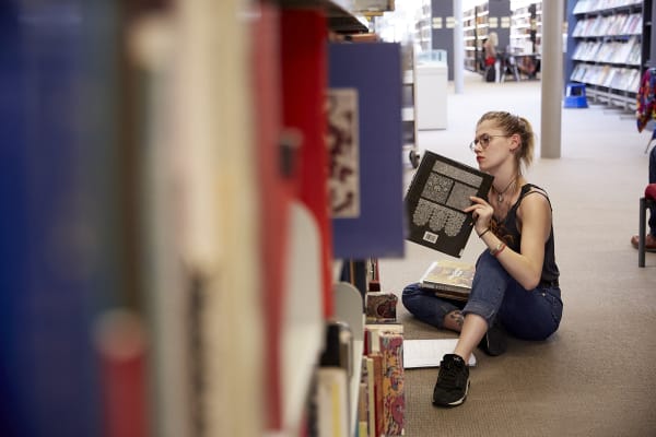 Student in the Chelsea library.