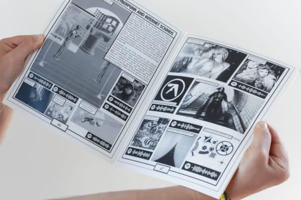 An open publication in black and white