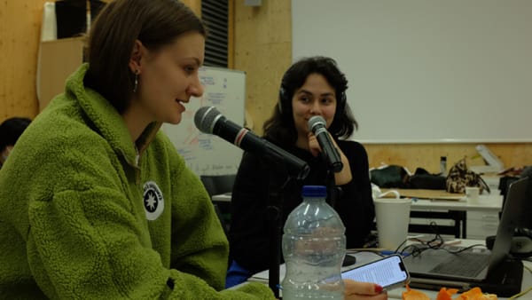 Students recording a radio show