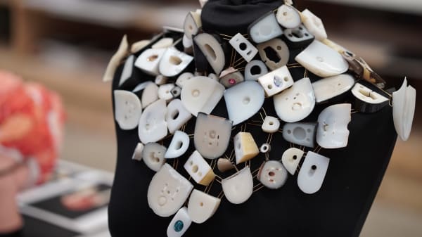 Necklace made of heels created for the 2019 Swarovski Sustainability project by Mizuki Tochigi